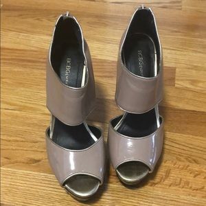 Beige and Black Patent Leather Heels